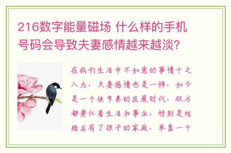 216数字能量磁场 什么样的手机号码会导致夫妻感情越来越淡？