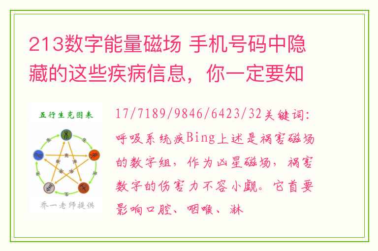 213数字能量磁场 手机号码中隐藏的这些疾病信息，你一定要知道！