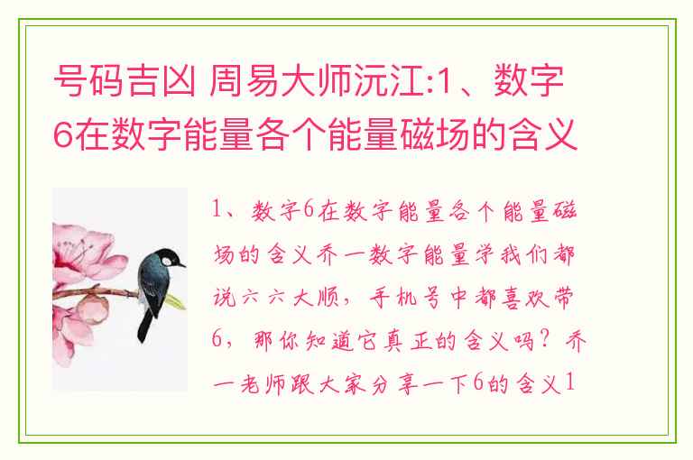 号码吉凶 周易大师沅江:1、数字6在数字能量各个能量磁场的含义