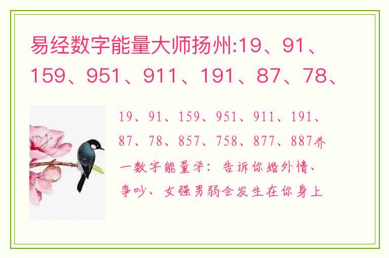 易经数字能量大师扬州:19、91、159、951、911、191、87、78、857、758、877、887