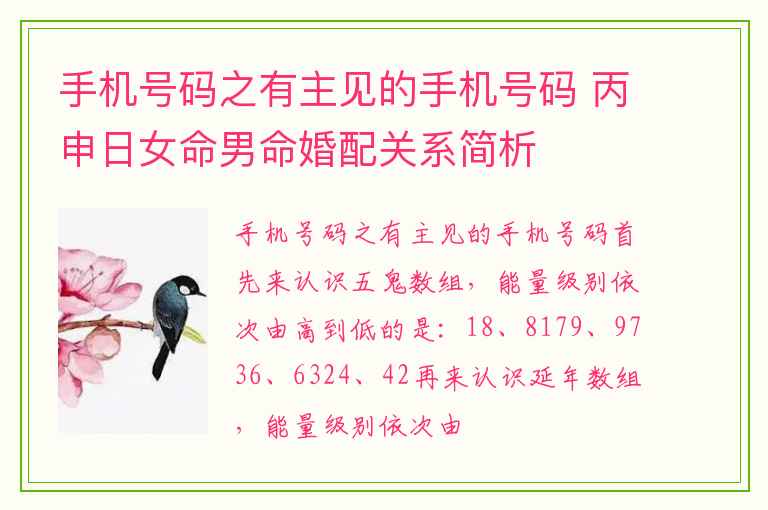 手机号码之有主见的手机号码 丙申日女命男命婚配关系简析