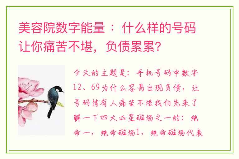 美容院数字能量 ：什么样的号码让你痛苦不堪，负债累累？